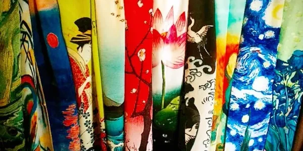 Colorful scarves and clothing display