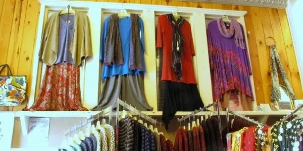 Colorful ethnic clothing rack in boutique